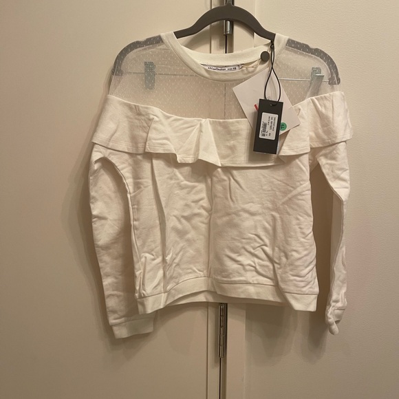 SD Collection White Ruffle Mesh Yoke Sweatshirt - Picture 7 of 9